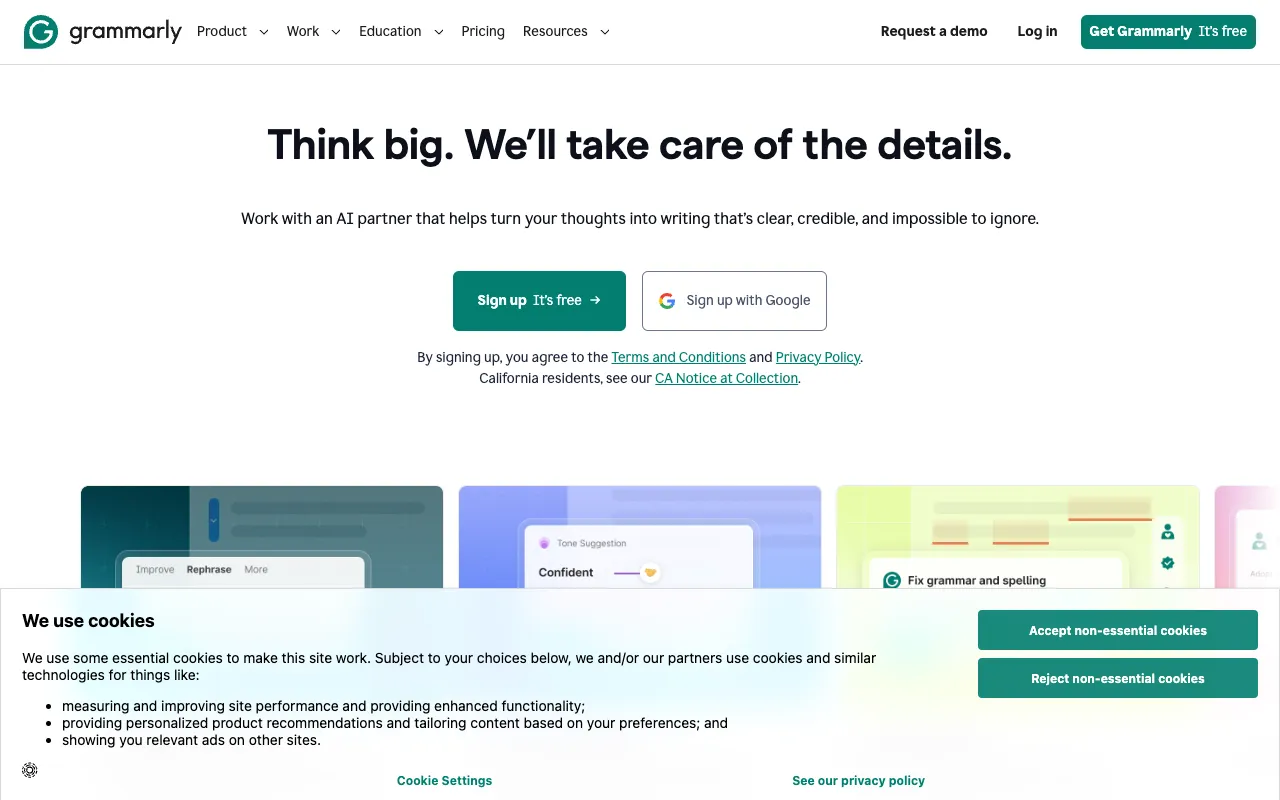 Grammarly: unlimited core checking on the free plan.