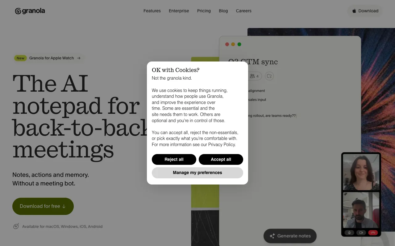 Granola: notes without a bot joining the call.