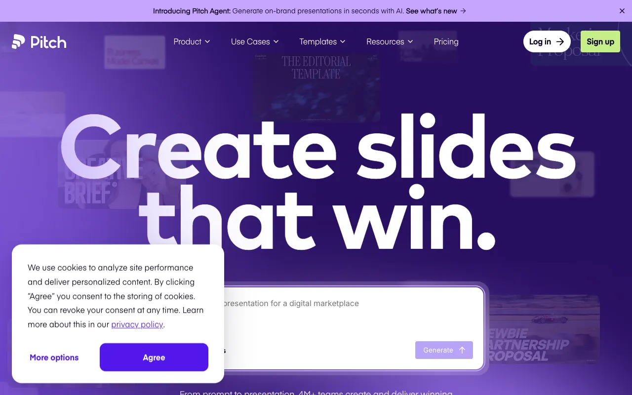 Pitch: unlimited presentations and 10GB storage for free.